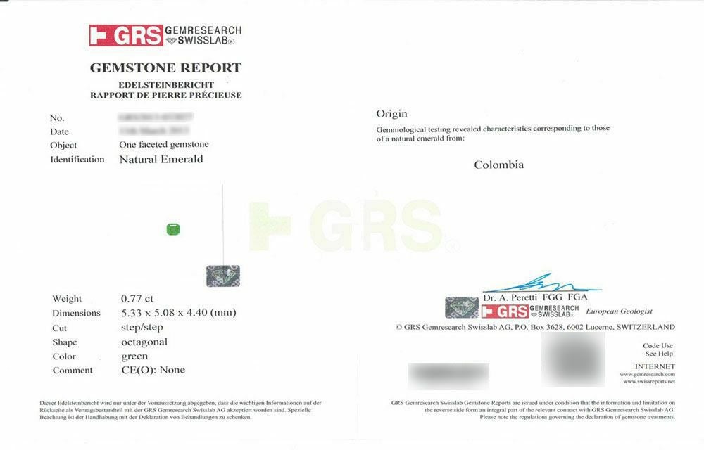 コロンビア産無処理エメラルド0.77ct(GRS宝石鑑別書付)