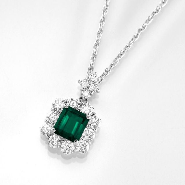 コロンビア産エメラルド1.60ctプラチナネックレスダイヤ1.45ct付(GIA宝石鑑別書付)