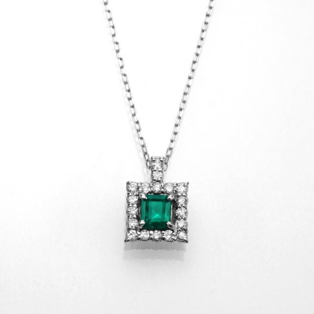 コロンビア産エメラルド0.25ctプラチナネックレス0.08ctダイヤ付(中央宝石研究所宝石鑑別書付)