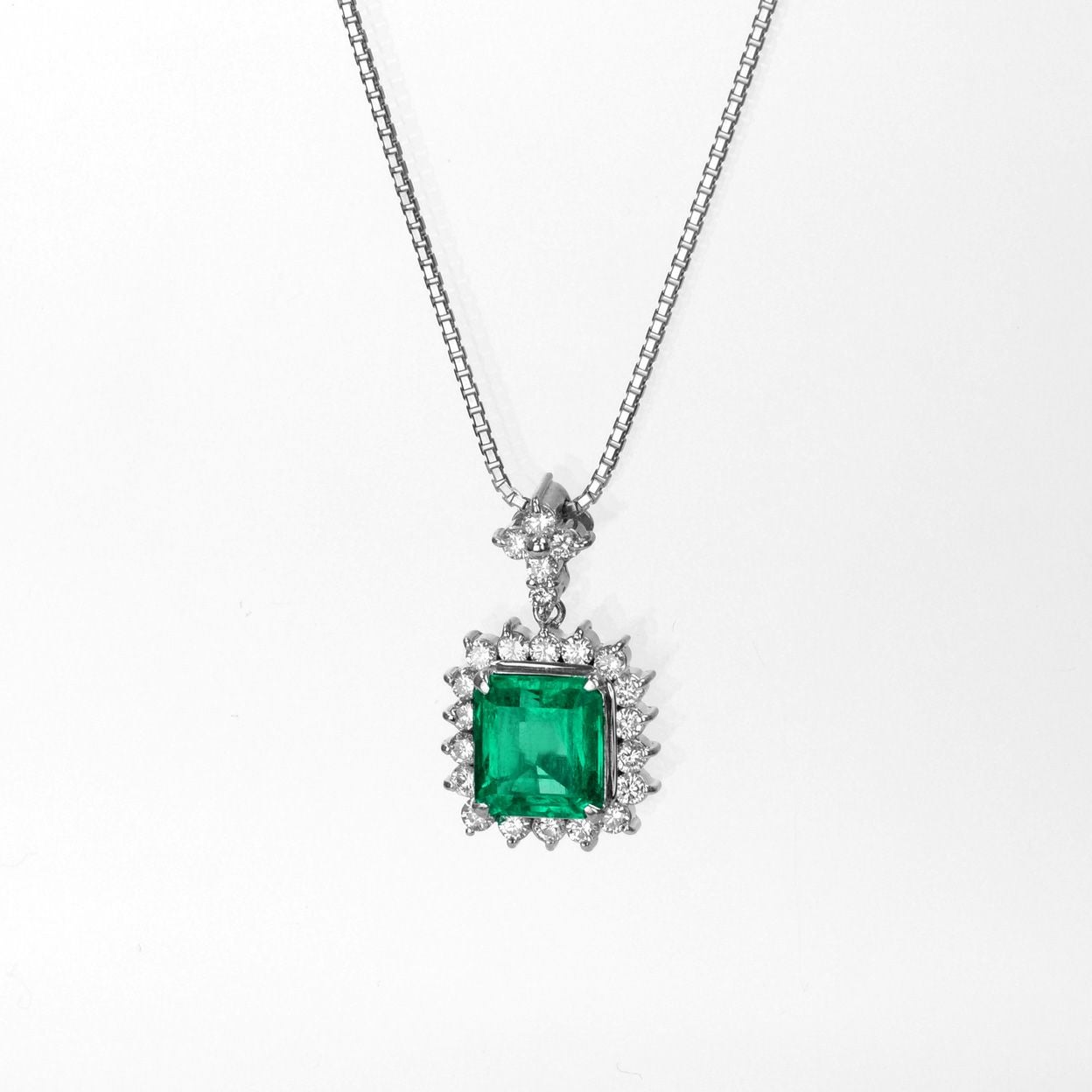 エメラルド3.22ctプラチナネックレスダイヤ0.87ct付(中央宝石研究所宝石鑑別書付)