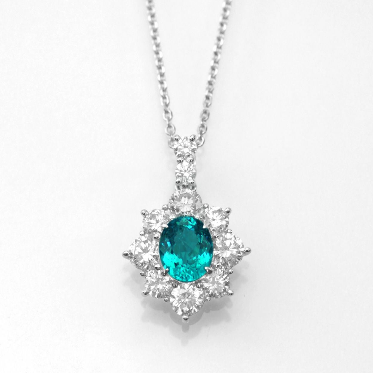 ブラジル産バターリャ鉱山パライバトルマリン1.27ct プラチナネックレスダイヤ1.84ct付(GIA宝石鑑別書付)