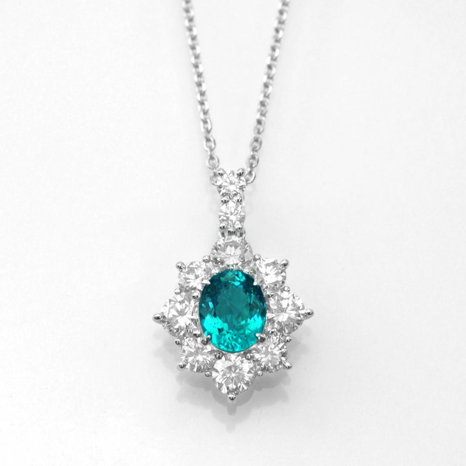 ブラジル産バターリャ鉱山パライバトルマリン1.27ct プラチナネックレスダイヤ1.84ct付(GIA宝石鑑別書付)