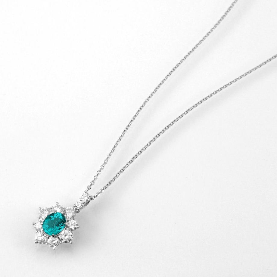 ブラジル産バターリャ鉱山パライバトルマリン1.27ct プラチナネックレスダイヤ1.84ct付(GIA宝石鑑別書付)