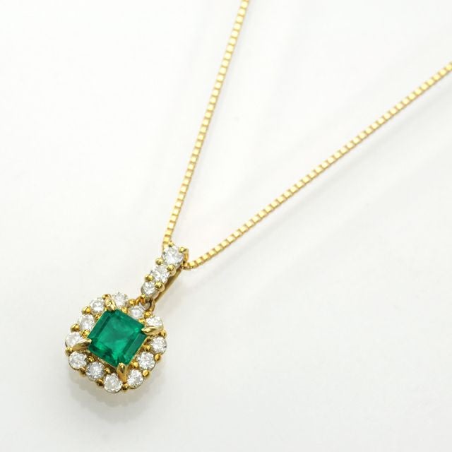 エメラルド0.46ctゴールドネックレスダイヤ0.28ct付(中央宝石研究所宝石鑑別書付)