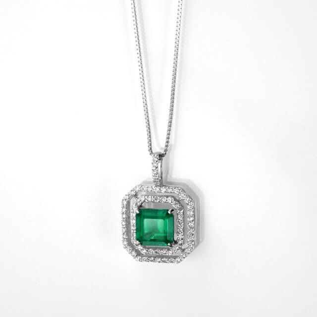 コロンビア産エメラルド1.88ctプラチナネックレスダイヤ0.43ct付(中央宝石研究所宝石鑑別書付)"