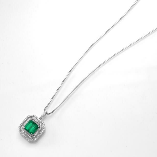 コロンビア産エメラルド1.88ctプラチナネックレスダイヤ0.43ct付(中央宝石研究所宝石鑑別書付)