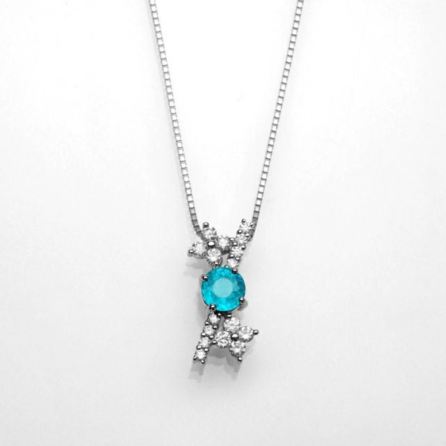 ブラジル産バターリャ鉱山パライバトルマリン0.665ctプラチナネックレスダイヤ0.26ct付(日独宝石研究所宝石鑑別書付)