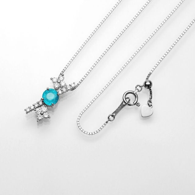 ブラジル産バターリャ鉱山パライバトルマリン0.665ctプラチナネックレスダイヤ0.26ct付(日独宝石研究所宝石鑑別書付)