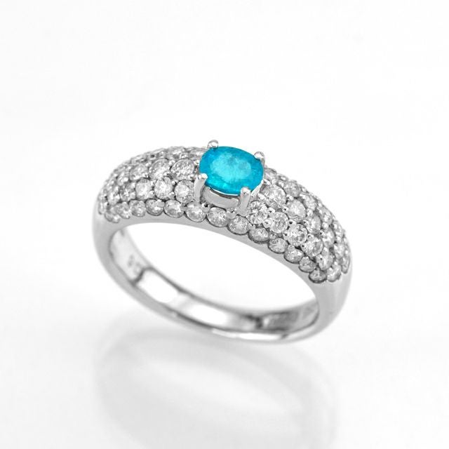 ブラジル産バターリャ鉱山パライバトルマリン0.35ctプラチナリングダイヤ1.06ct付(全国宝石学協会宝石鑑別書付)