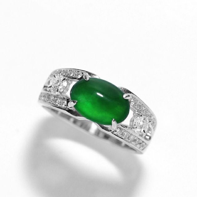 ひすい1.629ctプラチナリングダイヤ0.35ct付(中央宝石研究所宝石鑑別書付)