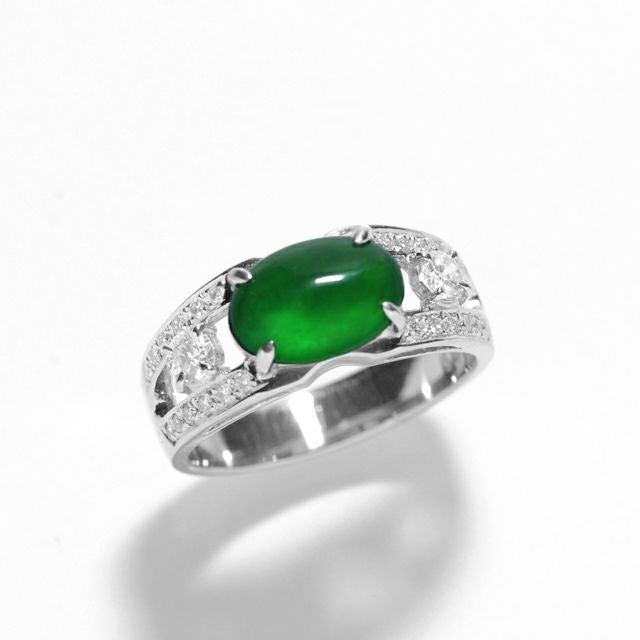 ひすい1.629ctプラチナリングダイヤ0.35ct付(中央宝石研究所宝石鑑別書付)