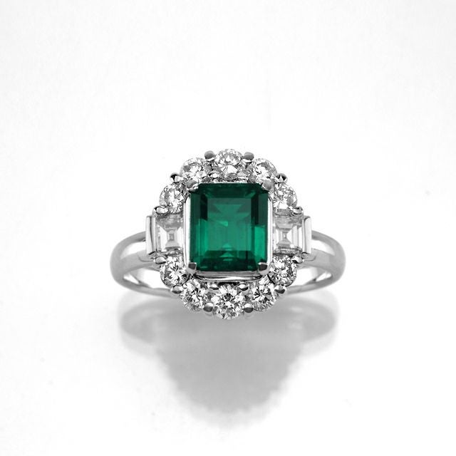 コロンビア産無処理エメラルド(ノンオイル)1.28ctプラチナリングダイヤ0.94ct付(GPS宝石鑑別書付)