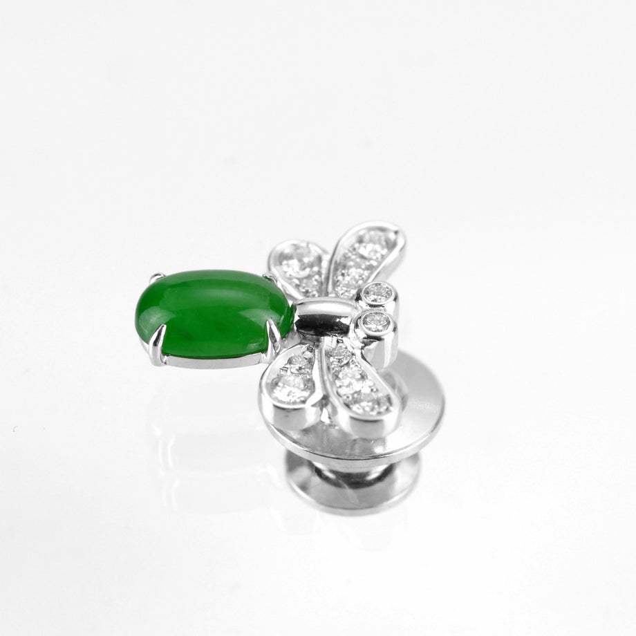 ひすい1.40ctホワイトゴールド蜂デザインブローチ0.34ctダイヤ付(中央宝石研究所宝石鑑別書付)