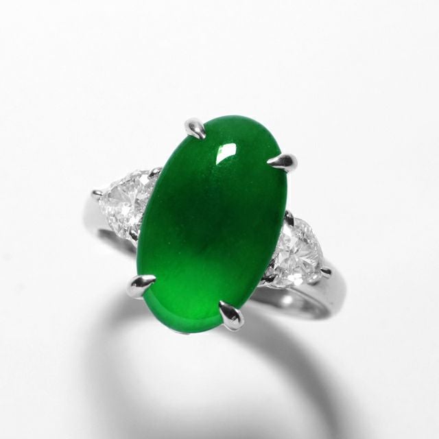 ひすい4.565ctプラチナリングダイヤ0.72ct付(中央宝石研究所宝石鑑別書付)