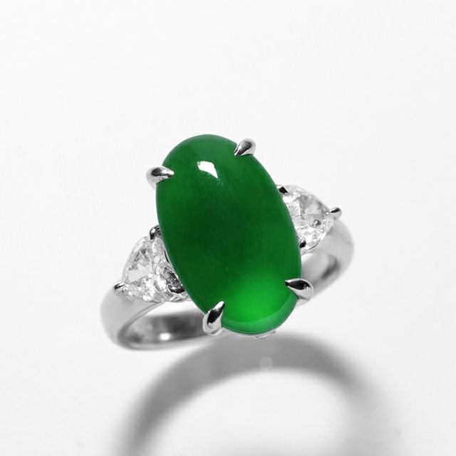 ひすい4.565ctプラチナリングダイヤ0.72ct付(中央宝石研究所宝石鑑別書付)