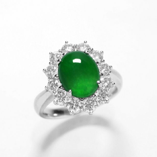 ひすい2.746ctプラチナリングダイヤ1.37ct付(東京宝石科学アカデミー宝石鑑別書付)