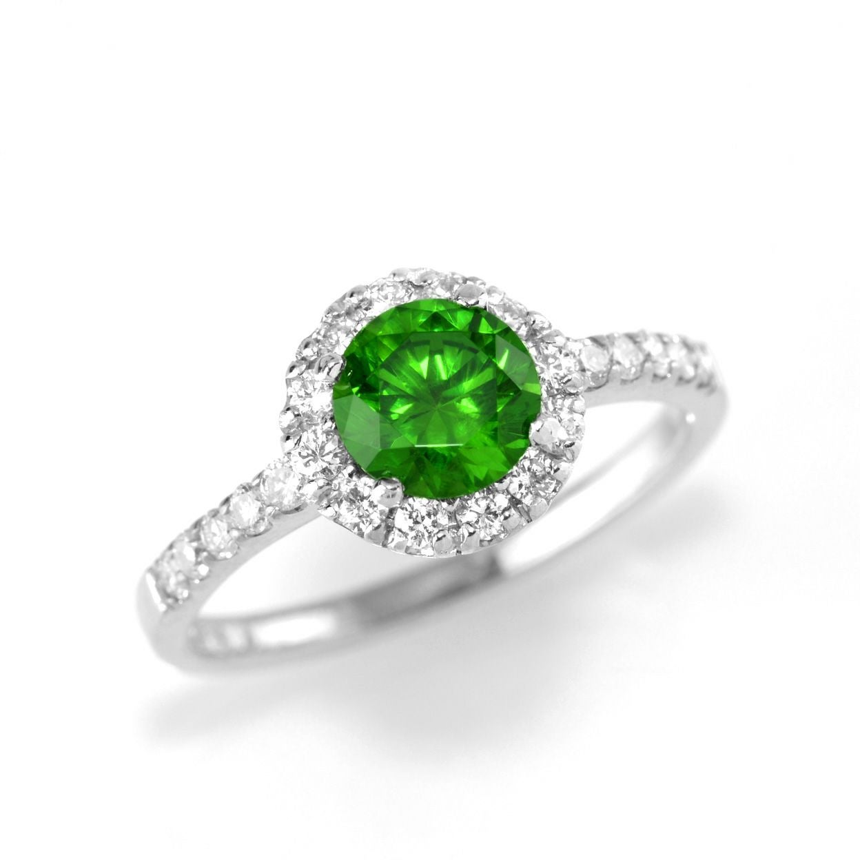 ロシア産デマントイドガーネット1.03ctプラチナリングダイヤ0.37ct付
