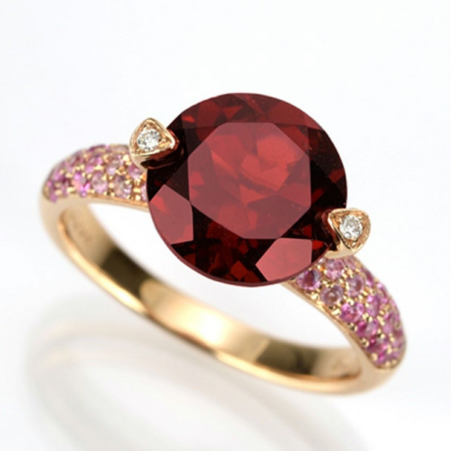 ガーネット3.90ctピンクサファイア0.36ctK18ピンクゴールドリングダイヤ0.02ct付