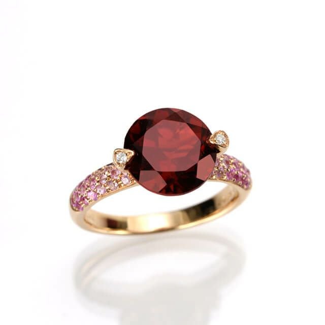 ガーネット3.90ctピンクサファイア0.36ctK18ピンクゴールドリングダイヤ0.02ct付