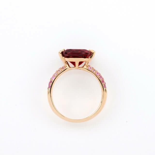 ガーネット3.90ctピンクサファイア0.36ctK18ピンクゴールドリングダイヤ0.02ct付