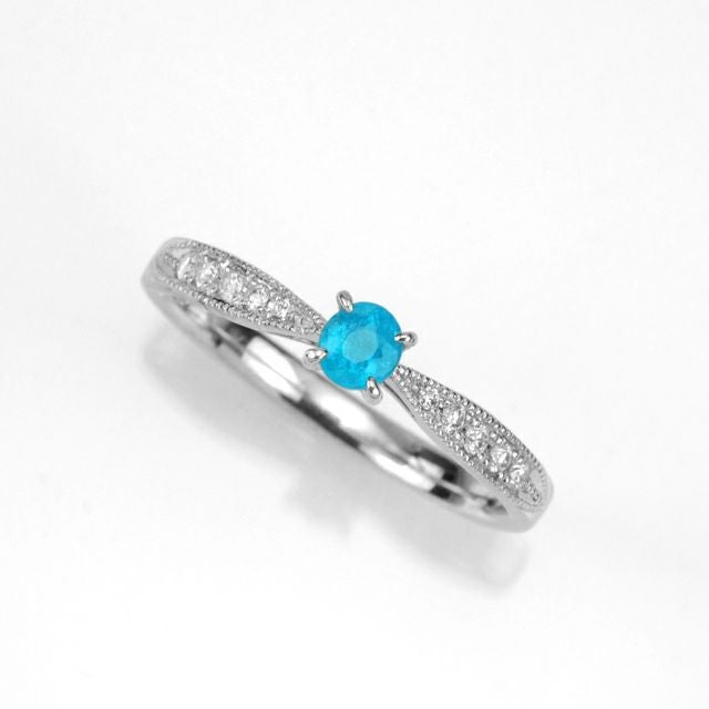 ブラジル産パライバトルマリン0.181ctプラチナリングダイヤ0.083ct付き (中央宝石研究所宝石鑑別書付)