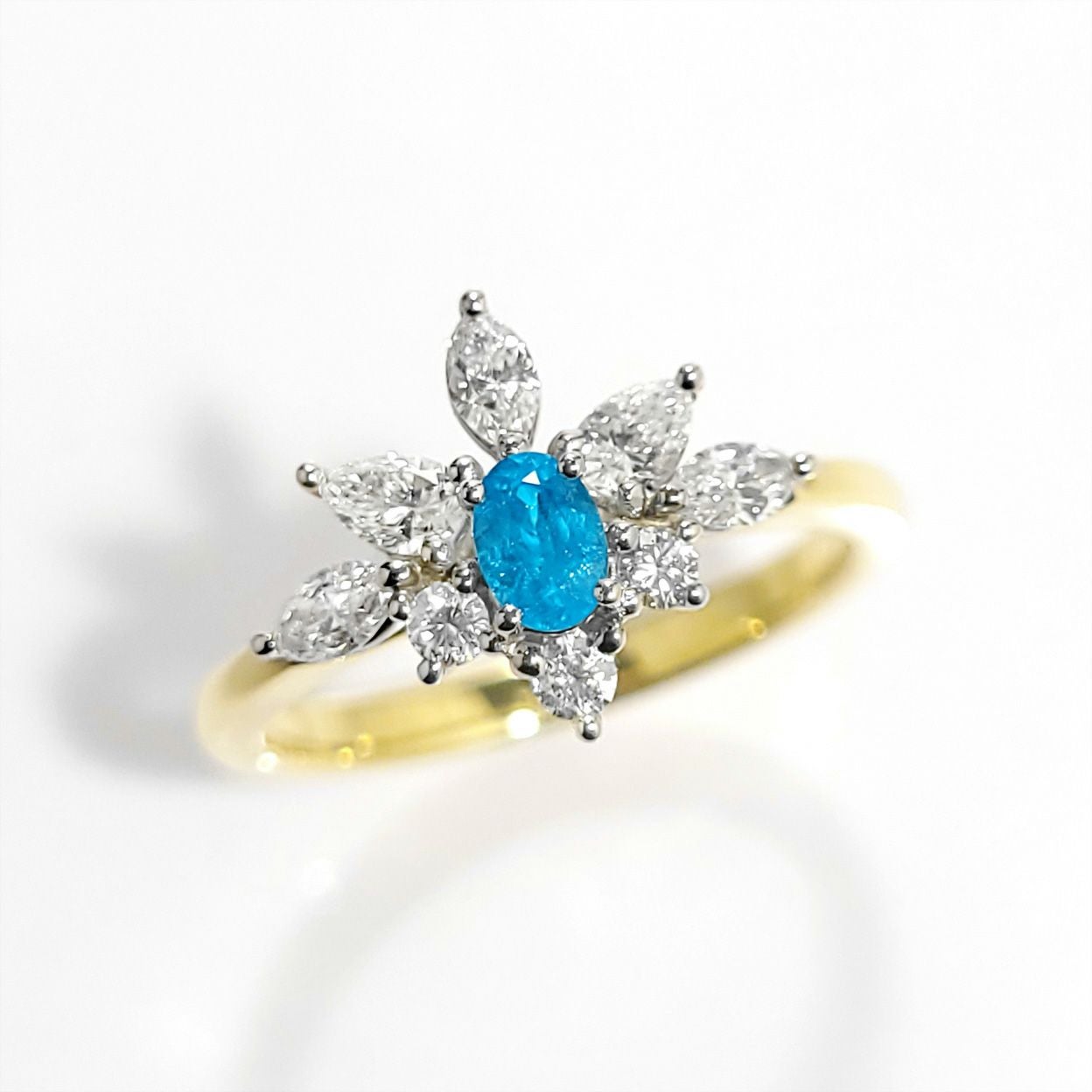  ブラジル産バターリャ鉱山パライバトルマリン0.18ctプラチナゴールドリングダイヤ0.55ct付(中央宝石研究所宝石鑑別書付)