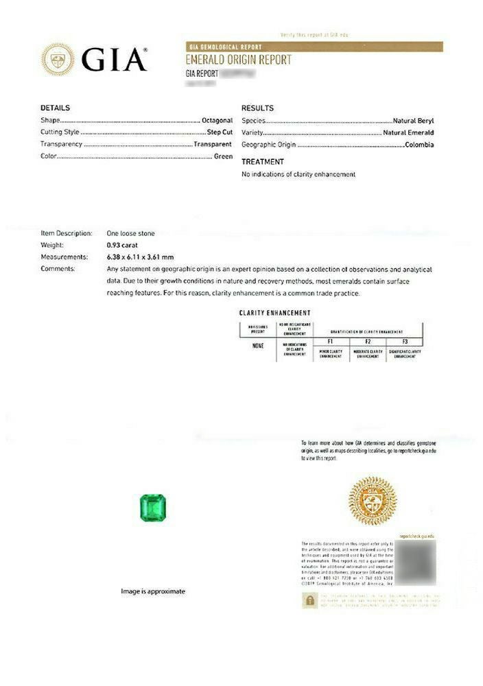 コロンビア産無処理エメラルド(ノンオイル)0.93ct(GIA宝石鑑別書付)