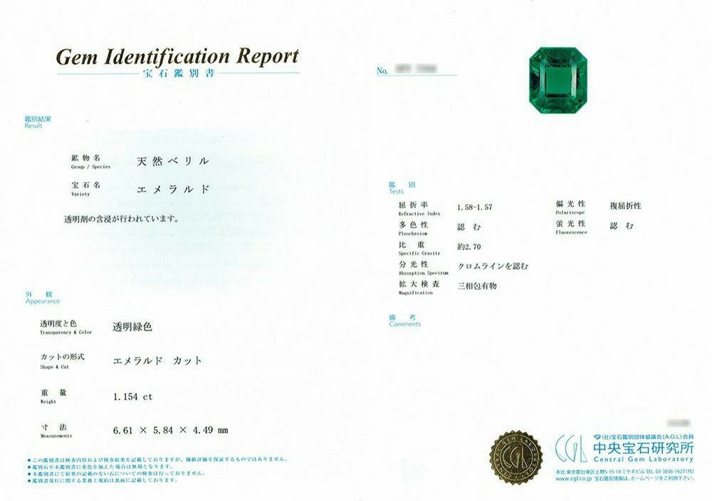 中央宝石研究所宝石鑑別書