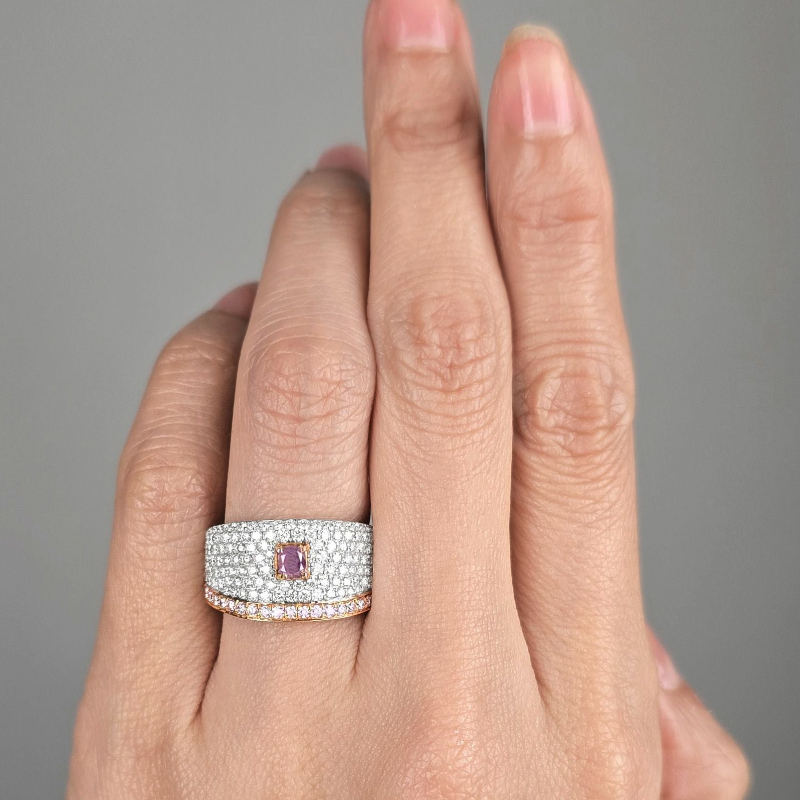 ピンクダイヤモンド0.22ct0.24cK18WGK18PGリング1.22ctダイヤ付(GIAダイヤモンド鑑定書付)