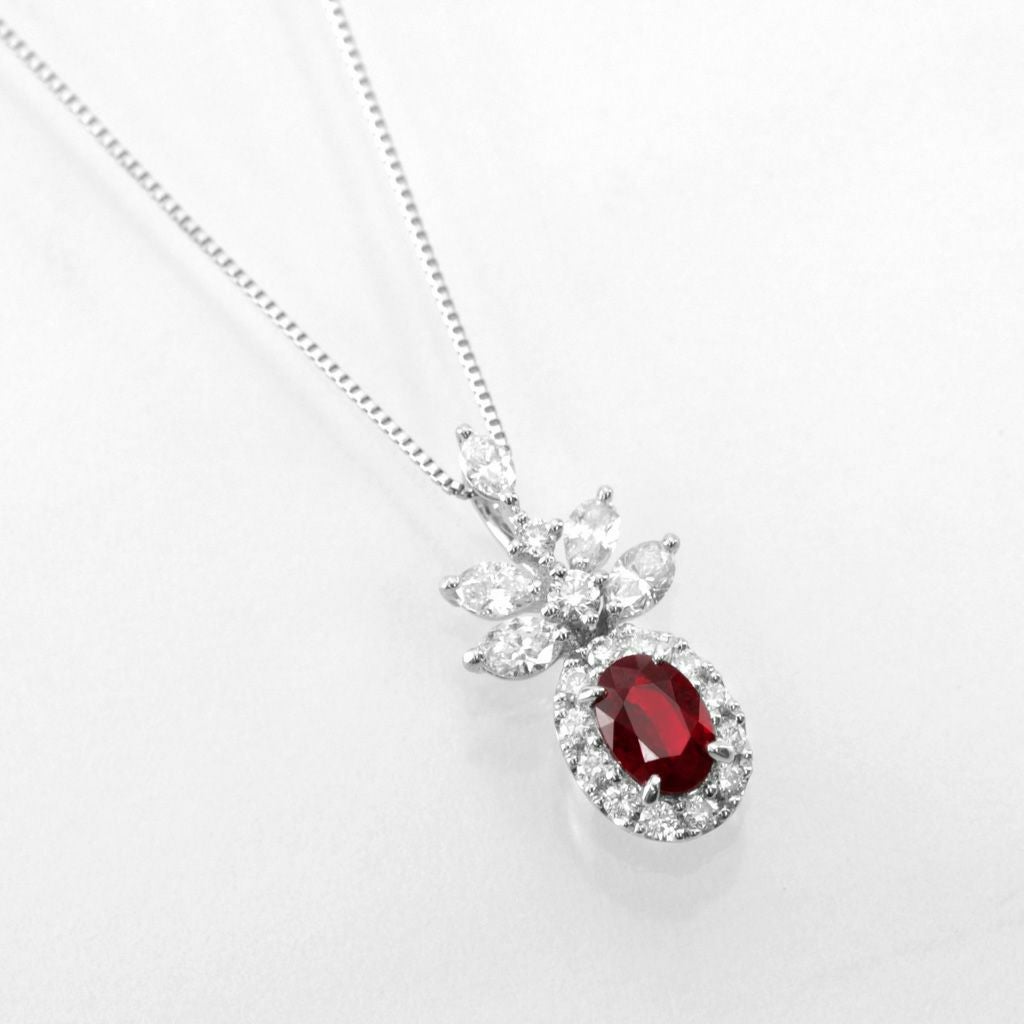 ミャンマー産非加熱ピジョンブラッドルビー0.71ctプラチナネックレスダイヤ0.53ct付(GRS宝石鑑別書付)