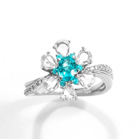 ブラジル産パライバトルマリン0.32ct0.06ctプラチナリングダイヤ1.30ct 