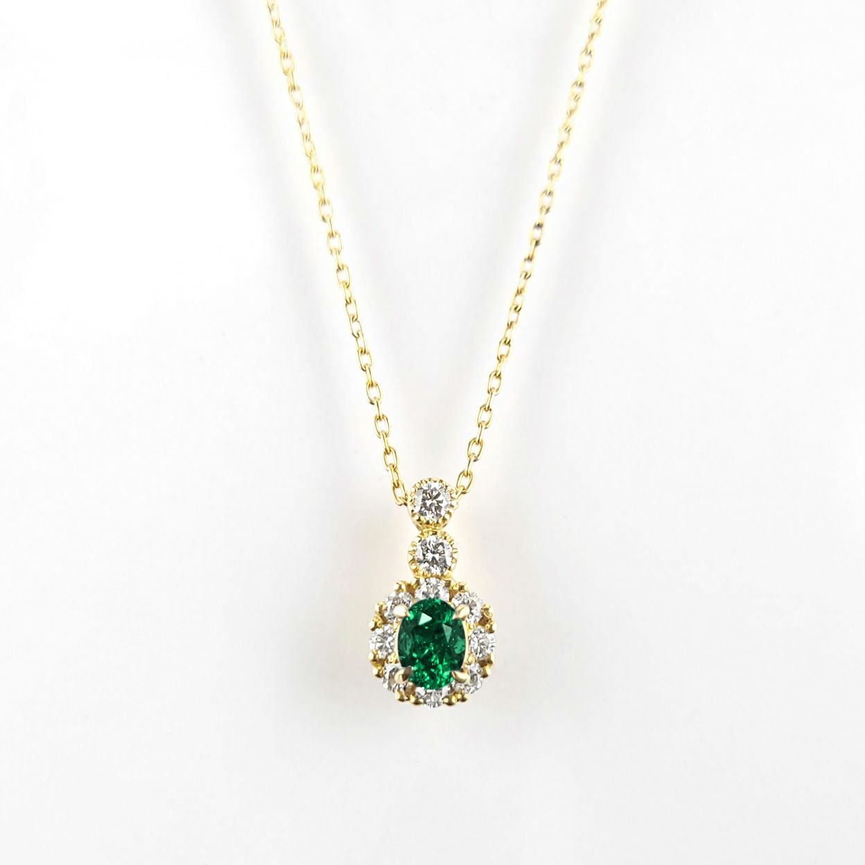 コロンビア産無処理エメラルド(ノンオイル)0.20ctK18ゴールドネックレスダイヤ0.19ct付(GIA宝石鑑別書付)