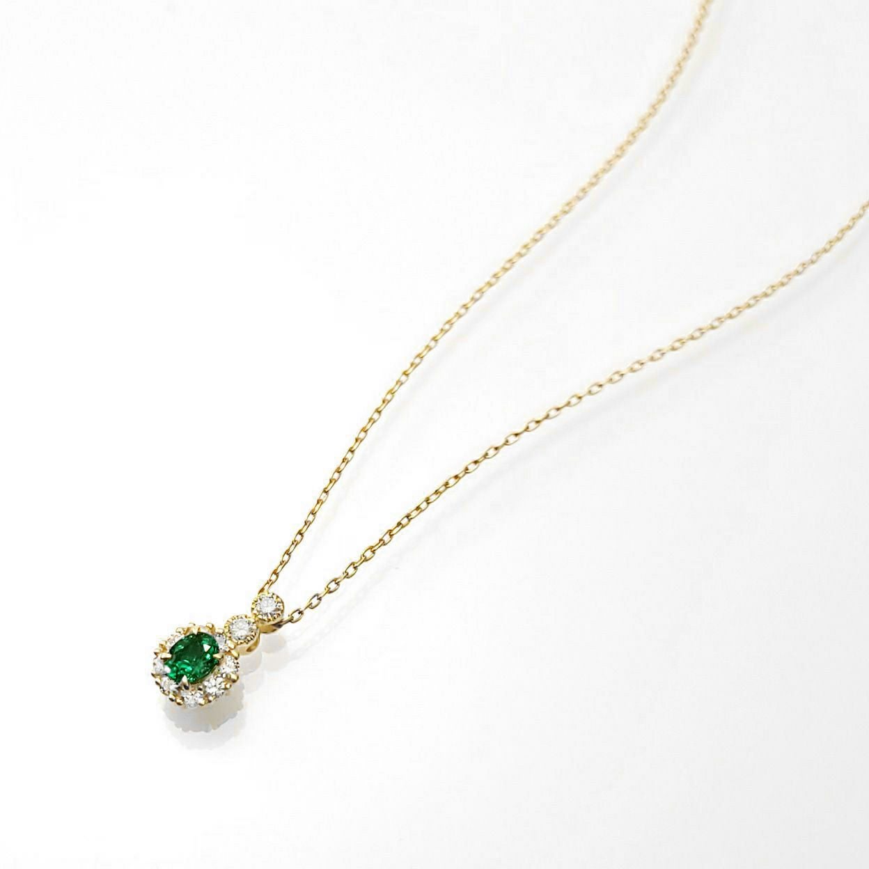 コロンビア産無処理エメラルド(ノンオイル)0.20ctK18ゴールドネックレスダイヤ0.19ct付(GIA宝石鑑別書付)