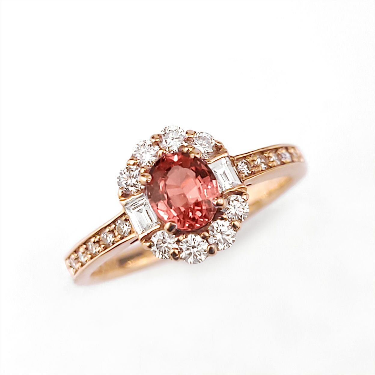 非加熱パパラチャサファイア0.68ctK18ピンクゴールドリングダイヤ0.46ct付(GIA宝石鑑別書付)