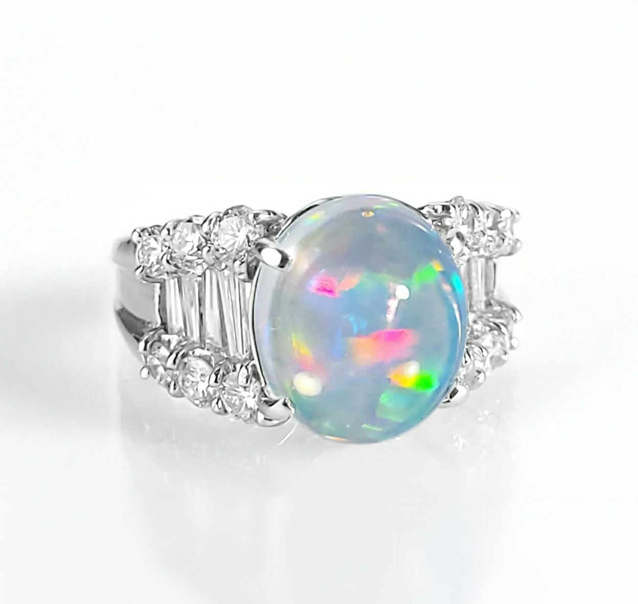 メキシコ産ウォーターオパール4.5ctプラチナリングダイヤ1.47ct付