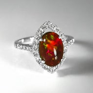 メキシコ産ファイアオパール1.35ctホワイトゴールドリングダイヤ0.59ct 
