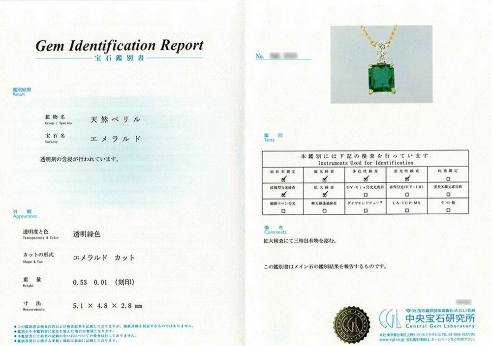 中央宝石研究所宝石鑑別書