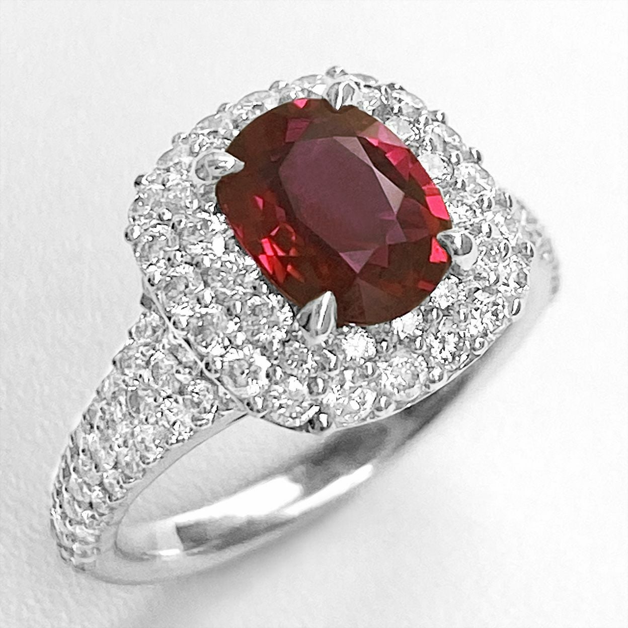 非加熱ルビー1.60ctプラチナリングダイヤ1.01付(GRS宝石鑑別書付)