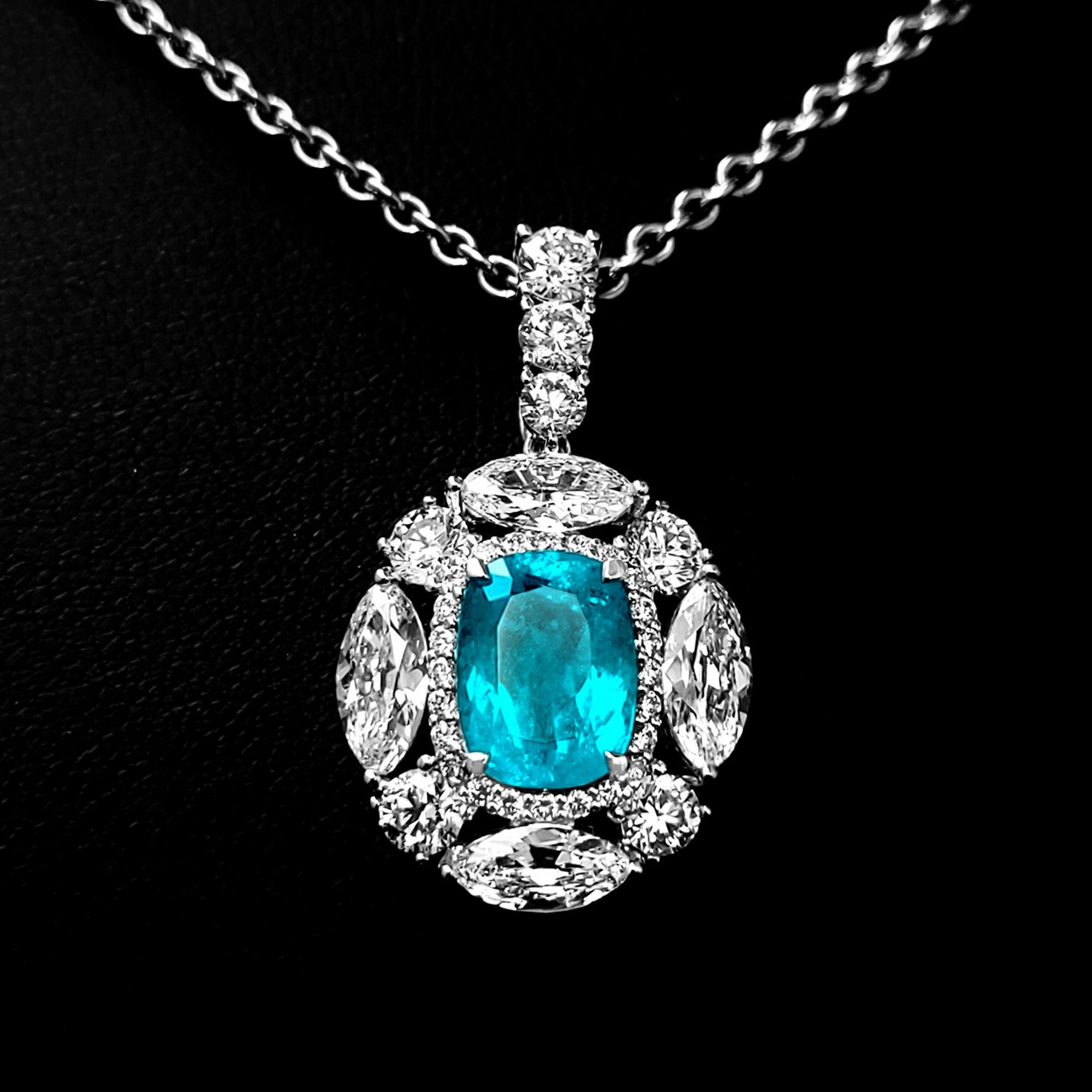 ブラジル産パライバトルマリン1.90ctプラチナネックレスダイヤ2.38ct付(GIA宝石鑑別書 中央宝石研究所宝石鑑別書付)