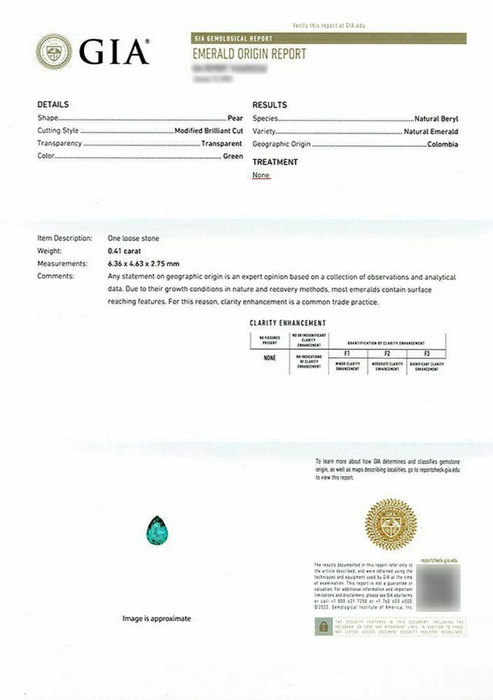 コロンビア産無処理エメラルド(ノンオイル)0.41ct(GIA宝石鑑別書付