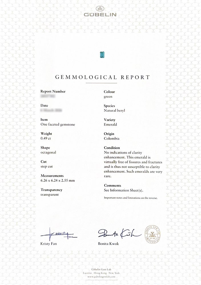GUBELIN宝石鑑別書