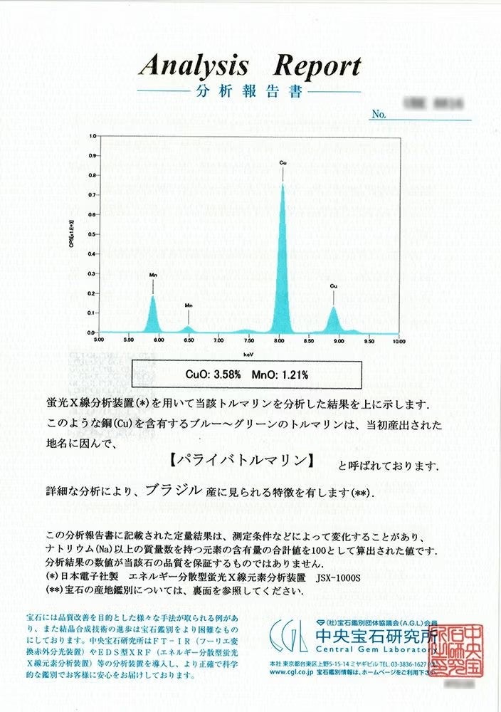 ブラジル産パライバトルマリン0.191ctプラチナリングダイヤ0.27ct付(中央宝石研究所宝石鑑別書付)