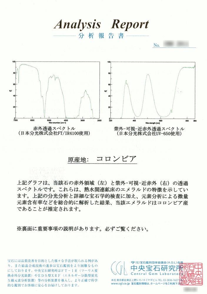 中央宝石研究所宝石鑑別書